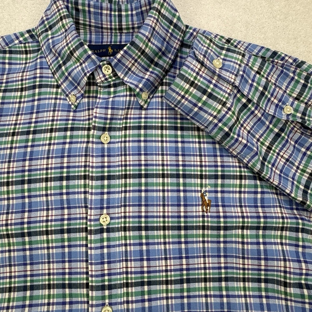 Polo Ralph Lauren Shirt Men M Blue Plaid Button‎ Down Flesh Pony  (LS)